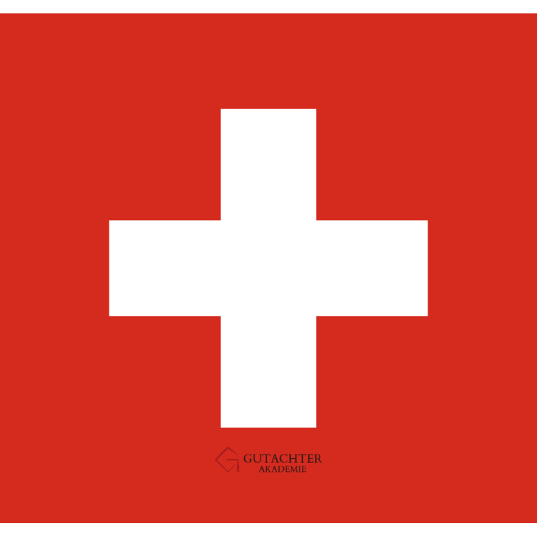 alt="Schweizer Flagge mit Domain www.gutachter-akademie.ch – Online-Kfz-Gutachter-Ausbildung für die Schweiz" Rotes Quadrat mit einem weißen Kreuz in der Mitte, Symbol der Schweiz.