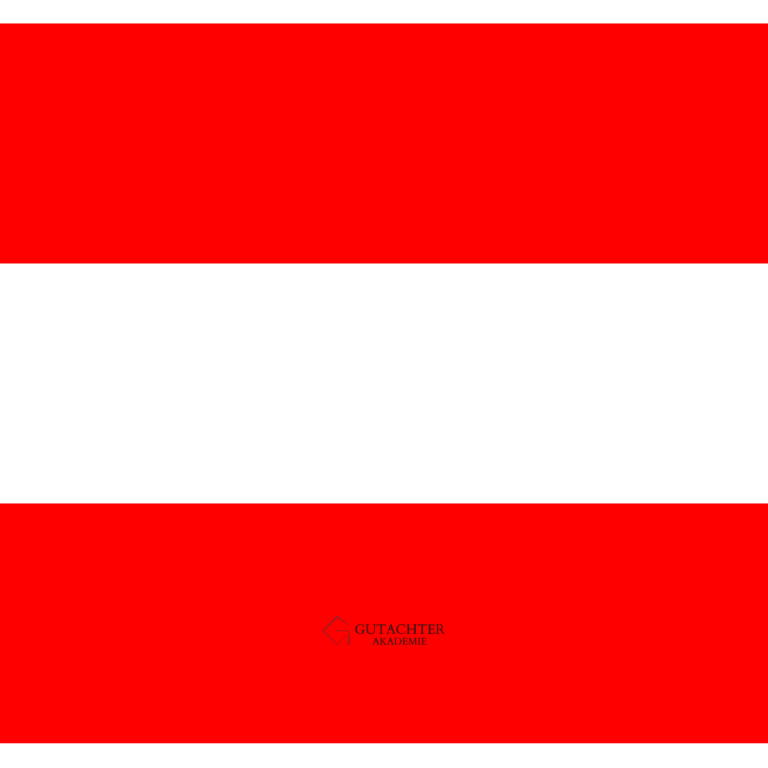 alt="Österreichflagge mit Domain www.gutachter-akademie.at – österreichische Online-Akademie für Kfz-Gutachter-Ausbildung" Rot-weiß-rotes Flaggenmuster mit horizontalen Streifen.
